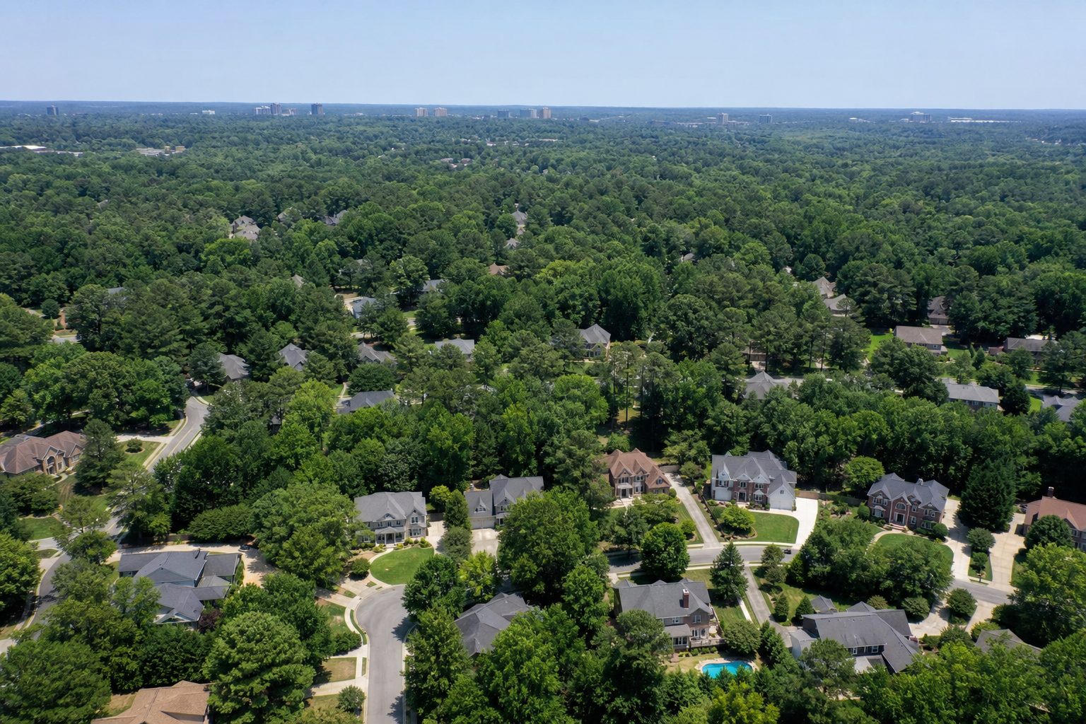 Concept image of a green suburban neighborhood similar to Dunwoody, Georgia
