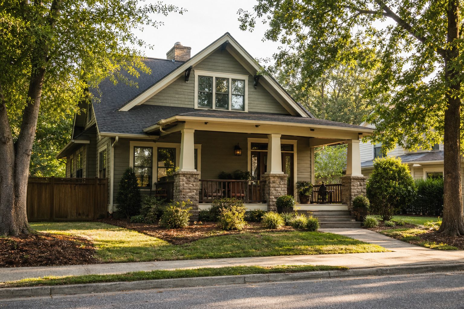 Concept image of a craftsman-style home on a tree-lined street in Smyrna, Georgia
